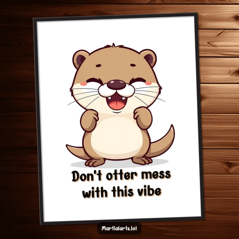 Funny Free Printable Wall Art: Delighted otter in a defensive stance, looking humorous and cute. Quirky downloadable decor, digital print.
