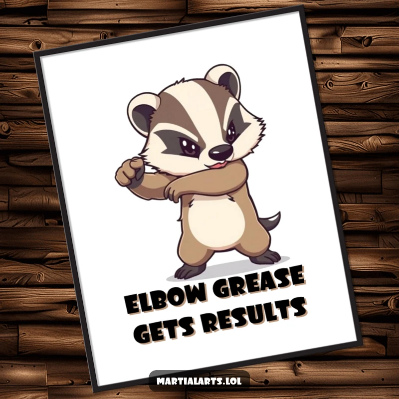 Funny Free Printable Wall Art of a determined badger executing a powerful elbow strike, embodying strength and humor, perfect downloadable decor.