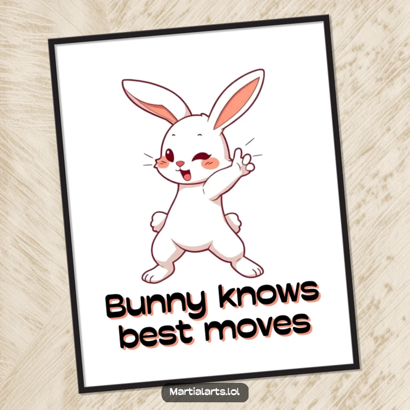 Funny Free Printable Wall Art of a cute bunny executing a swift blocking motion, guarding your space with adorable determination and charm.