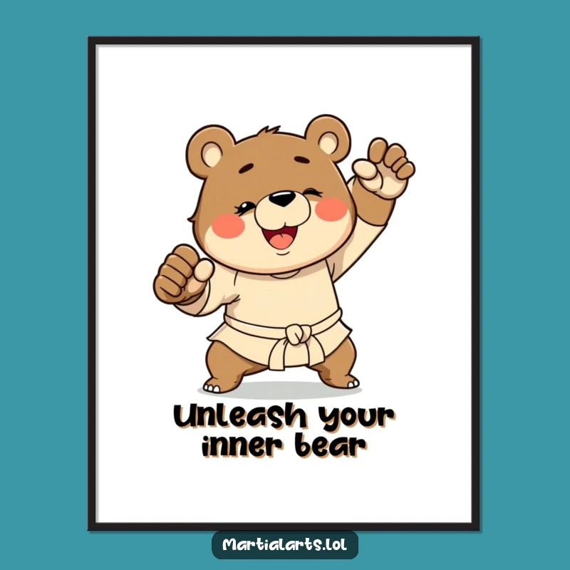 Free Printable Funny Bear Wall Art: Martial Arts Power Downloadable