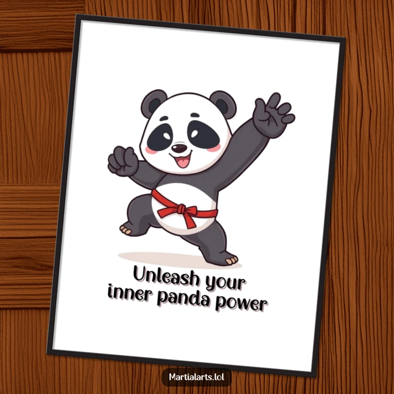 Funny Free Printable Wall Art: Energetic Panda Performing a High Martial Arts Kick, Adding Humor to Your Room