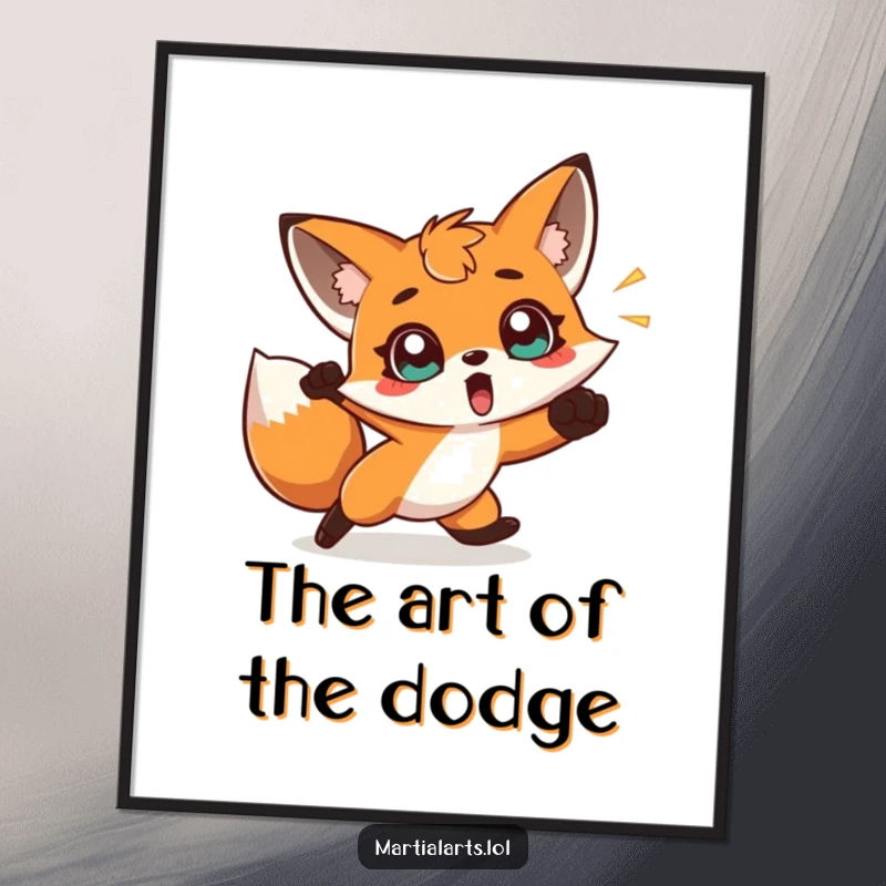 Funny Free Printable Wall Art: A surprised fox with wide eyes dodges a sudden swift punch.