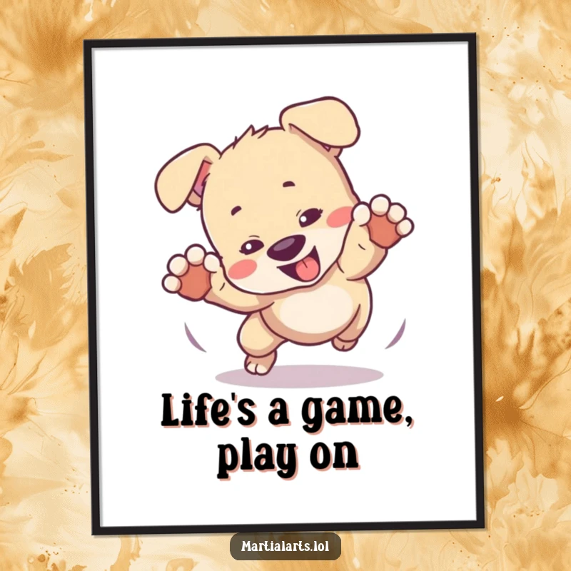 Funny Free Printable Wall Art: Cute Puppy Tumbling Hilariously in a Playful Mock Fight, Adding Joyful Ambiance