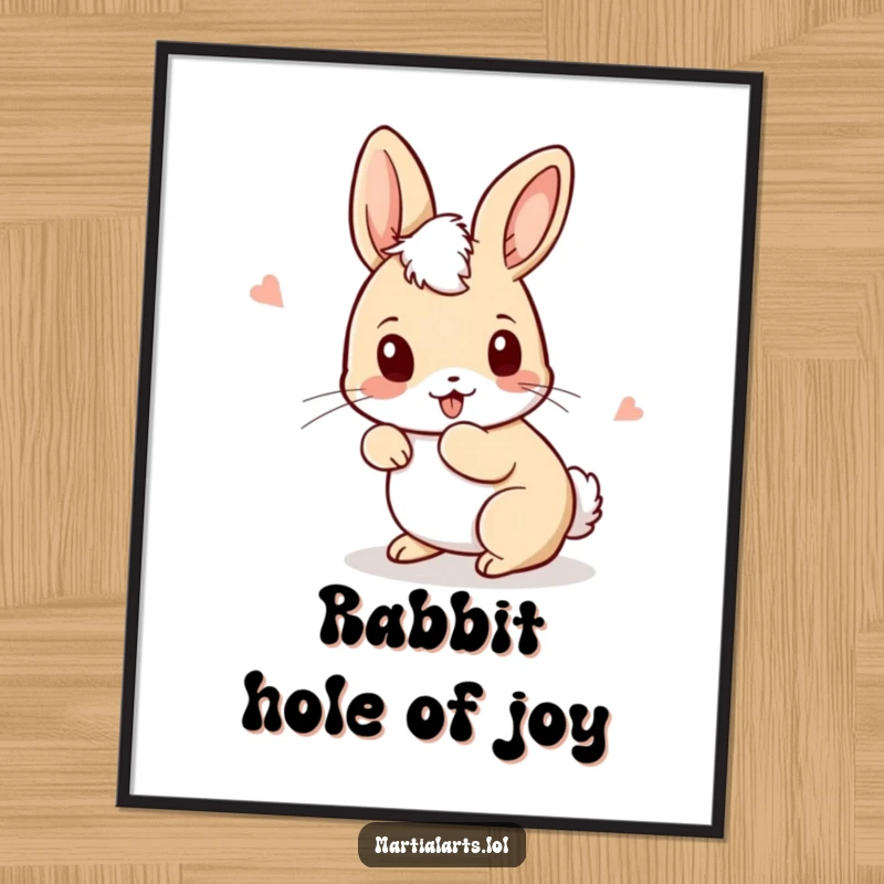 Funny Free Printable wall art of a curious rabbit ducking and weaving with playful, energetic movements.