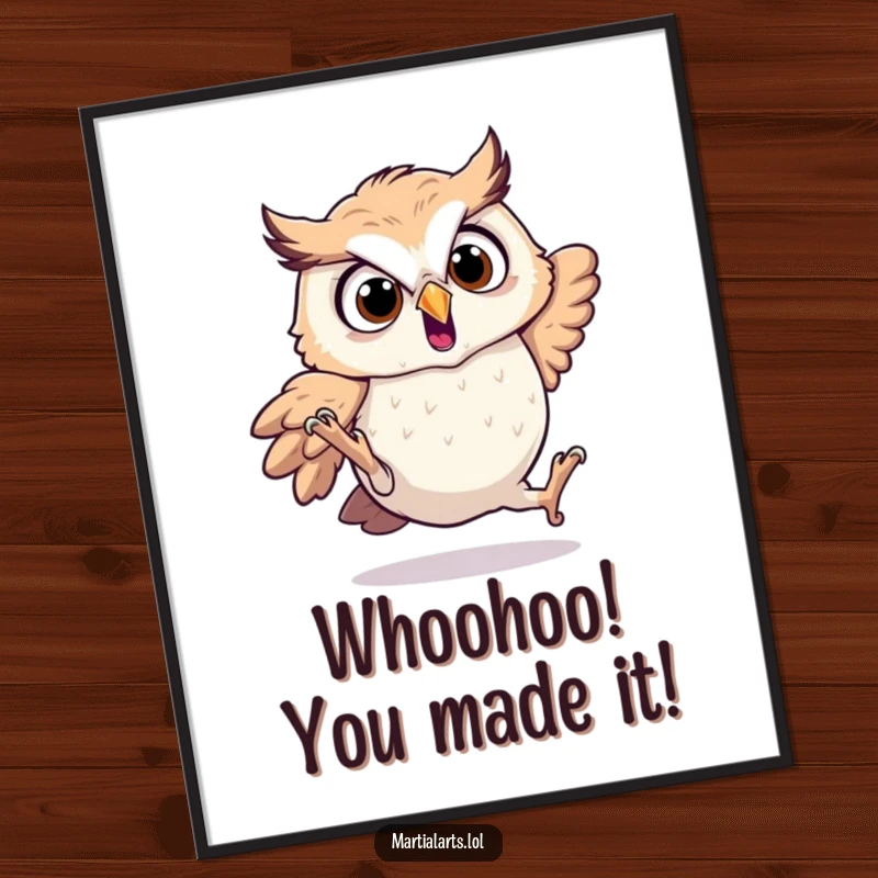 Funny Free Printable Wall Art: A startled owl comically tumbling, bringing unexpected humor to your decor.