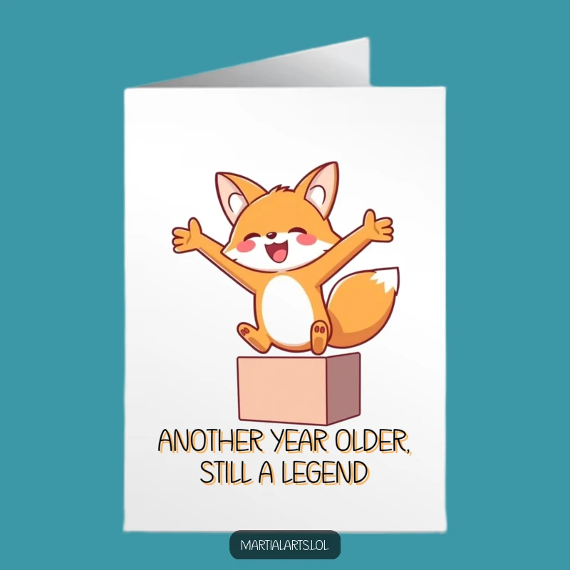 Free Printable Birthday Card: Joyful Fox Leaping Fun - Funny Downloadable Greeting