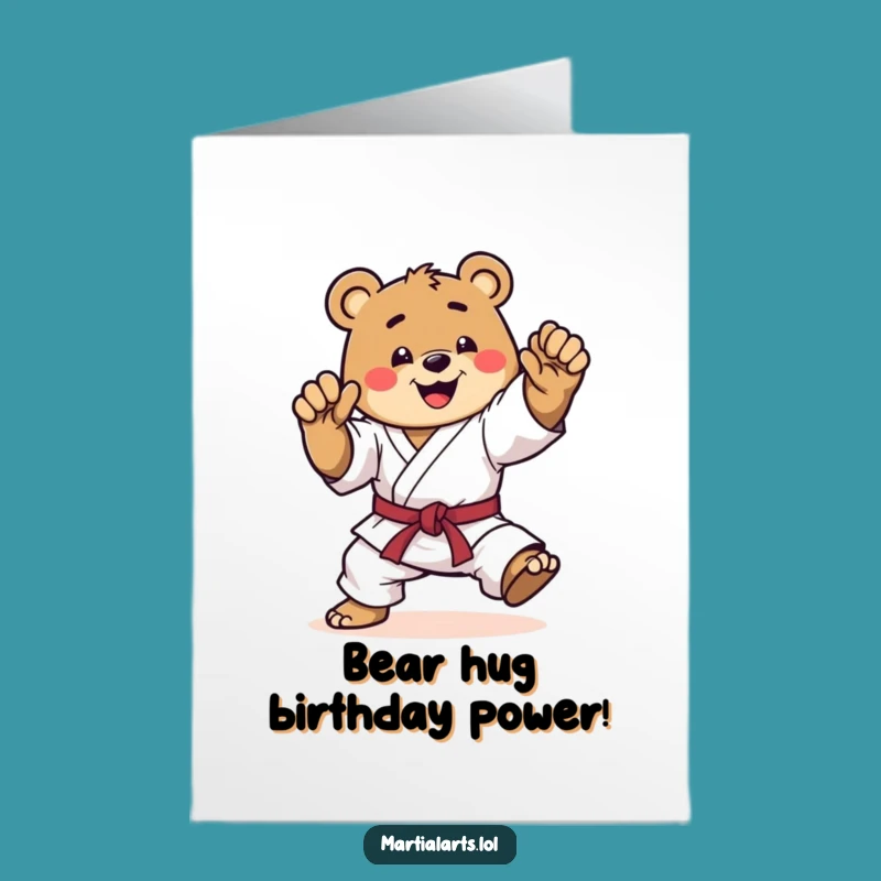 Free Printable Bear Karate Birthday Card: Funny Downloadable Gift for Action Fans