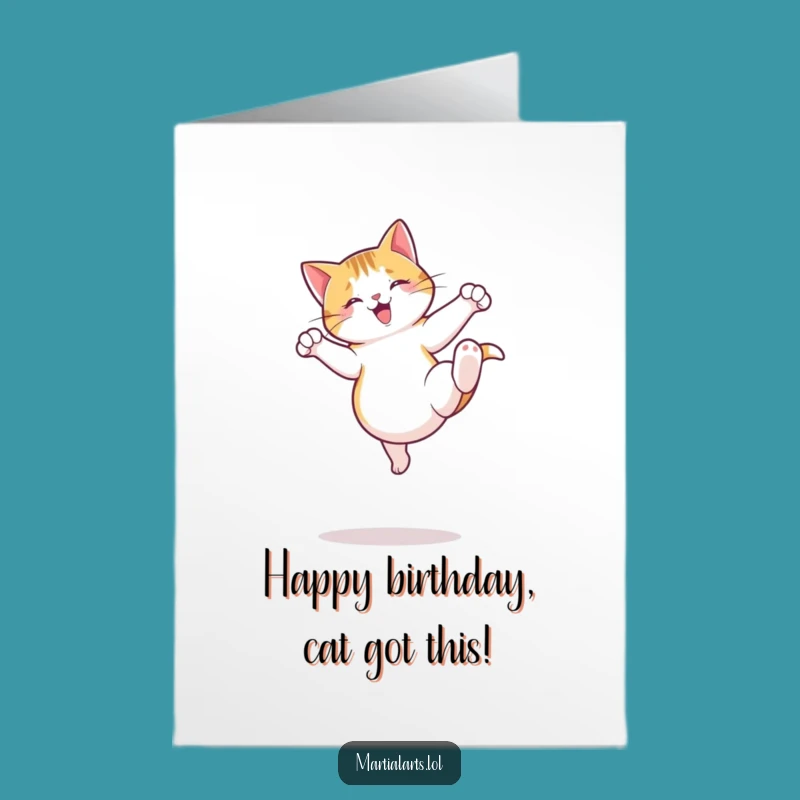 Free Printable Birthday Card: Funny Cat Kick, Perfect Downloadable Gift!