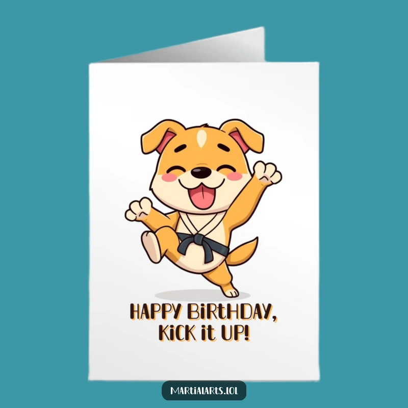Free Printable Birthday Card: Funny Dog Karate Kick, Perfect Downloadable Gift!