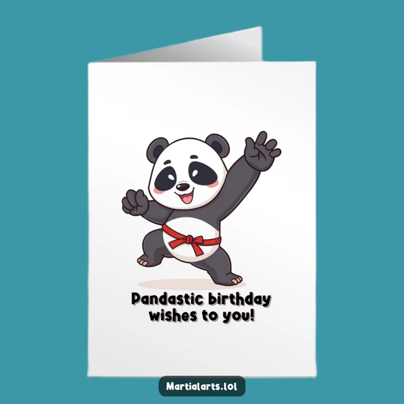 Free Printable Birthday Card: Funny Panda Martial Arts Pose for a Kickin Celebration