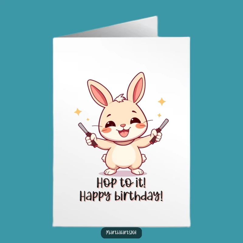 Free Printable Birthday Card: Funny Rabbit Nunchucks - Hilarious Downloadable Greeting