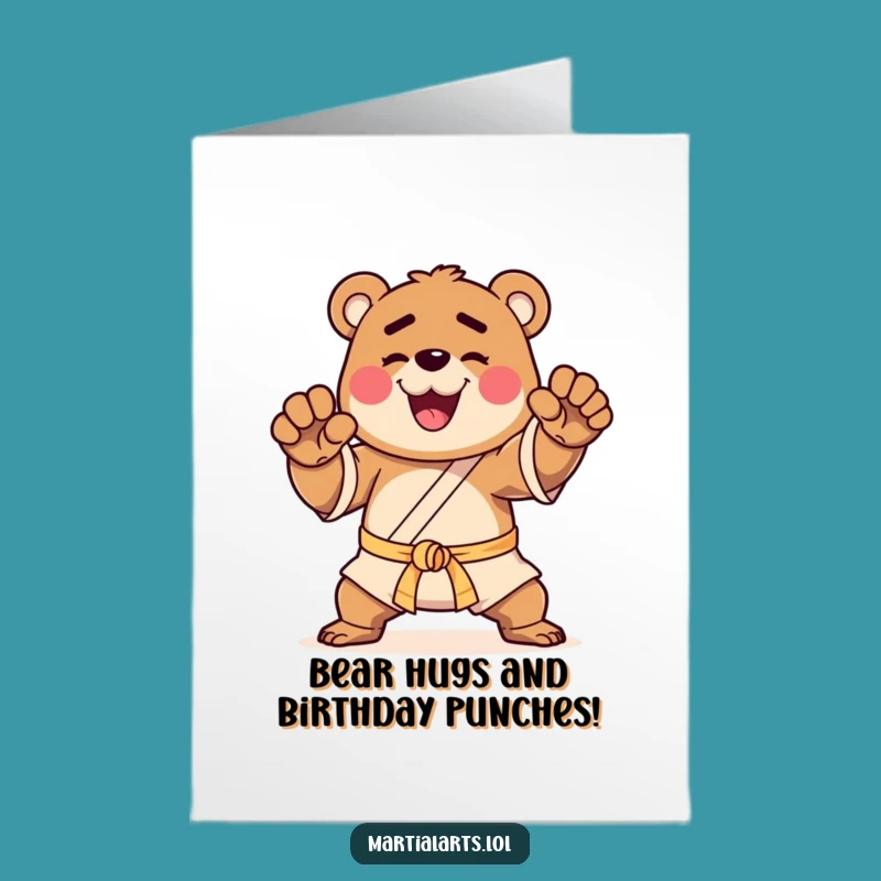 Free Printable Birthday Card: Kung Fu Bear Funny Downloadable Gift