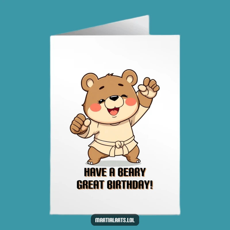 Free Printable Funny Bear Birthday Card: Martial Arts Fun Downloadable