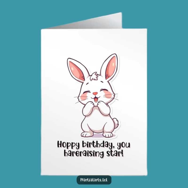 Free Printable Playful Bunny Birthday Card: Funny Bow Downloadable Greeting