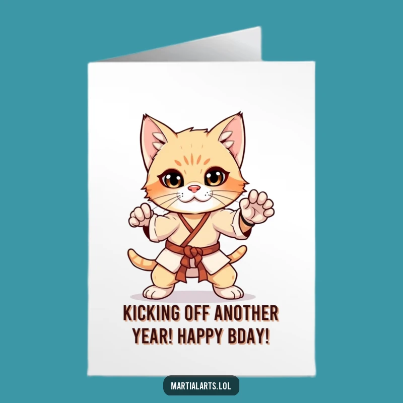 Free Printable Birthday Card: Curious Kitten Martial Arts Funny Gift