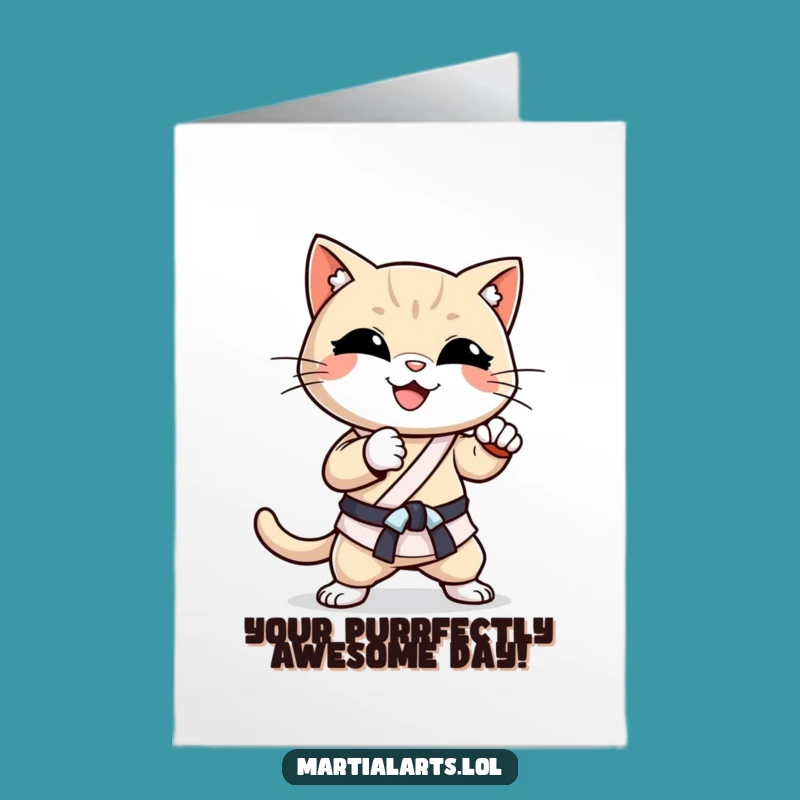 Free Printable Birthday Card: Funny Cat Karate Chop, Hilarious DIY Downloadable Greeting