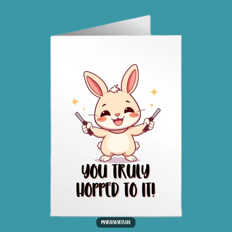 Free Printable Congrats Card: Funny Rabbit Nunchucks - Hilarious Downloadable Greeting
