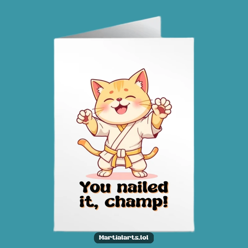 Free Printable Karate Cat Congrats Card - Funny Cat Downloadable Gift for Any Achievement