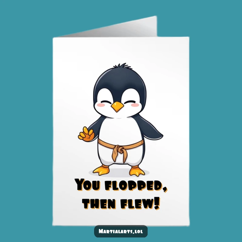 Free Printable Penguin Martial Arts Congrats Card: Funny Downloadable Gift