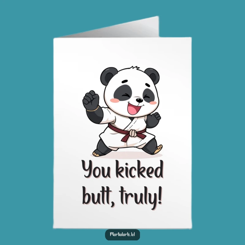 Free Printable Congrats Card: Funny Panda Karate Chop - Hilarious Downloadable Greeting