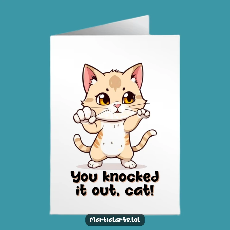 Free Printable Funny Cat Congrats Card: Knockout Win Downloadable