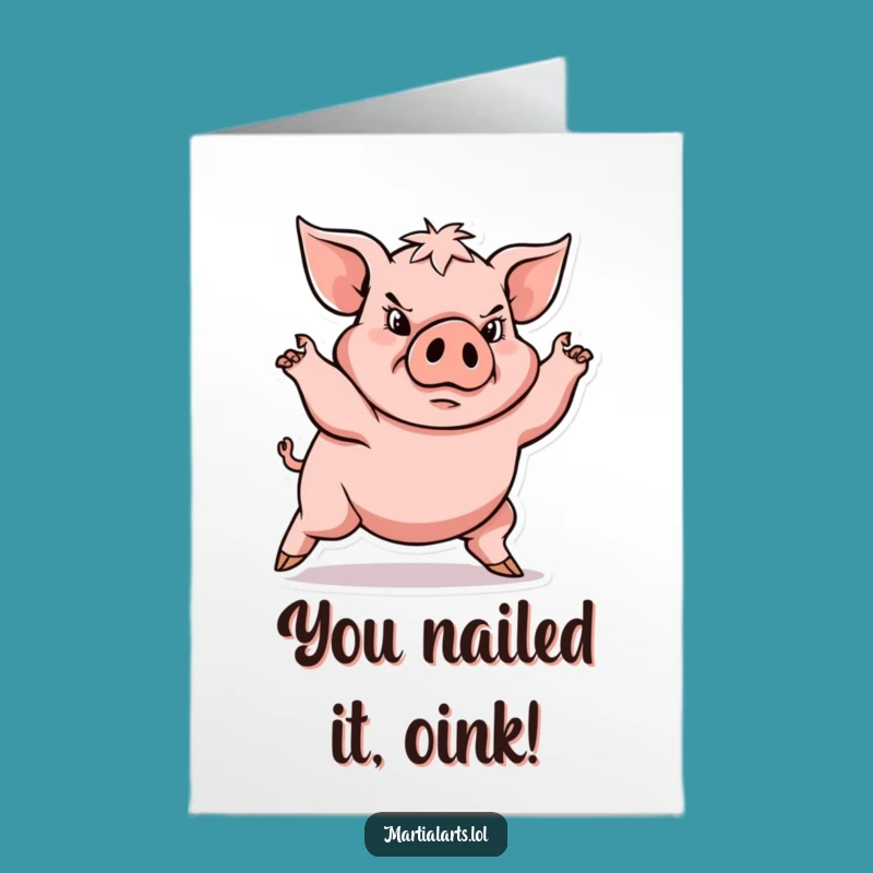 Free Printable Congrats Card: Determined Pig Victory Stance Funny Downloadable Cheer