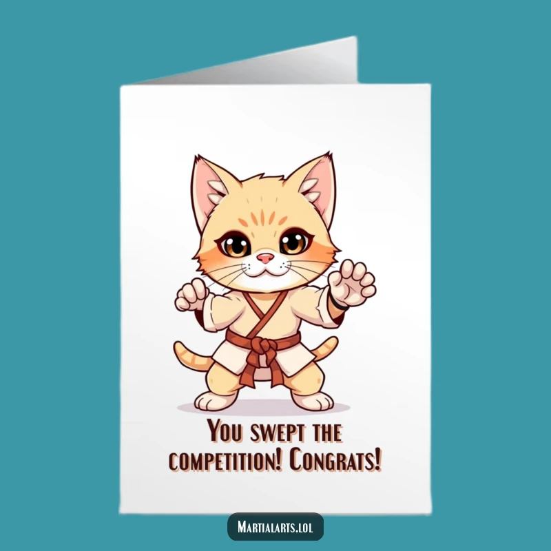 Free Printable Congrats Card: Curious Kitten Martial Arts Funny Gift