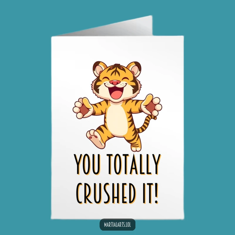 Free Printable Congrats Card: Energetic Tiger Leap for Celebrations of Achievement