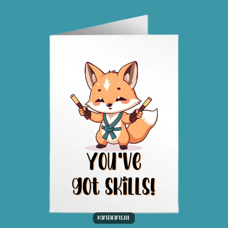 Free Printable Congrats Card: Fox Nunchucks, Playful Action DIY Downloadable Greeting