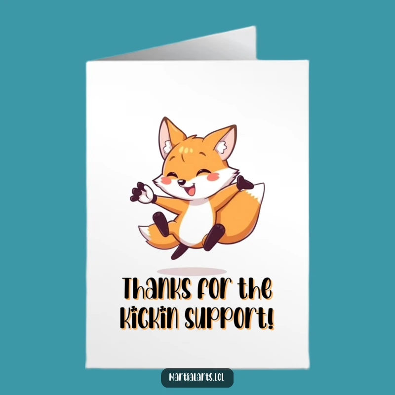 Free Printable Funny Thank You Card: Kicking Fox - Expressive Downloadable Gift