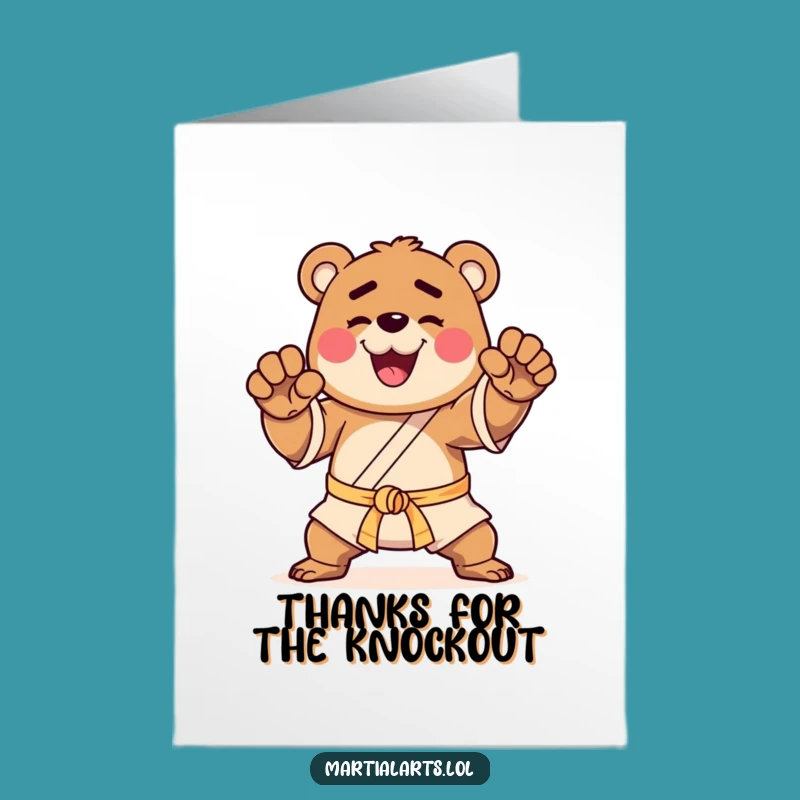 Free Printable Thank You Card: Bear Martial Arts Pose Funny Downloadable Gift