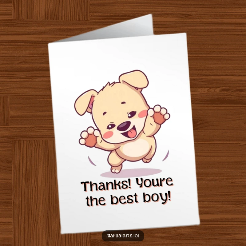 Funny Free Printable Thank You Card: Adorable Puppy Tumbling in a Mock Fight, Expressing Thanks Joyfully