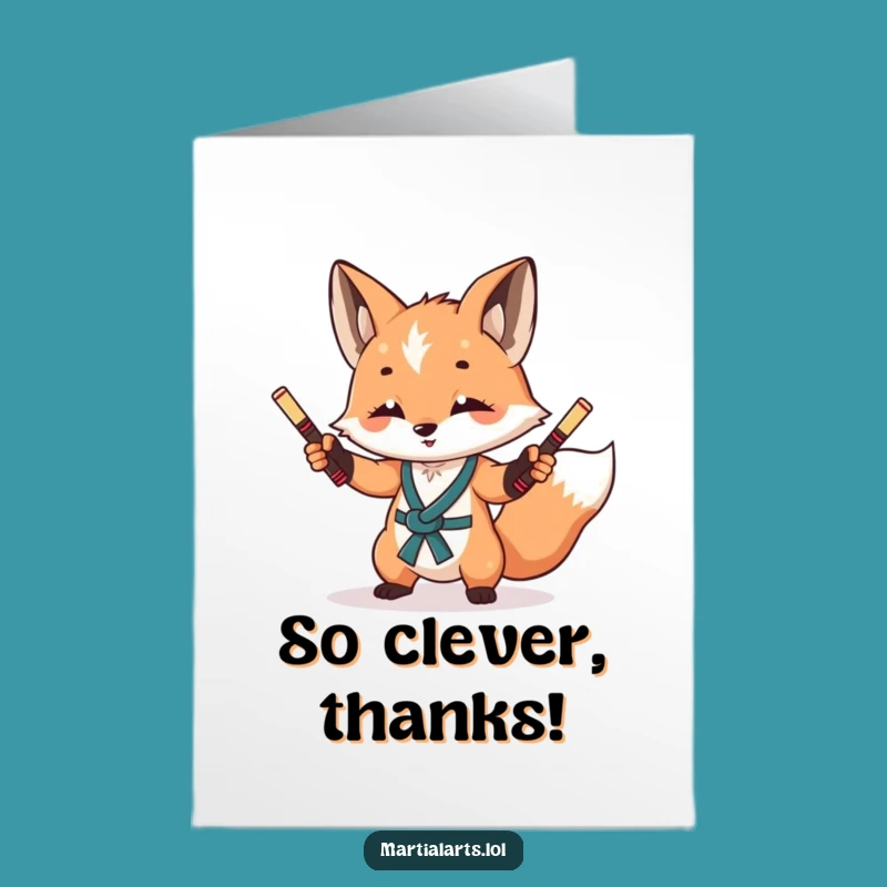 Free Printable Thank You Card: Fox Nunchucks, Playful Action DIY Downloadable Greeting