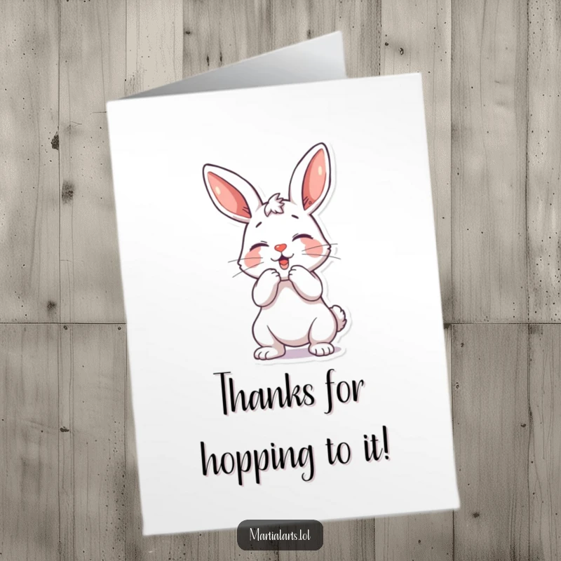 Funny Free Printable Thank You Card: A bunny in a mock bow, delivering thanks with playful charm.