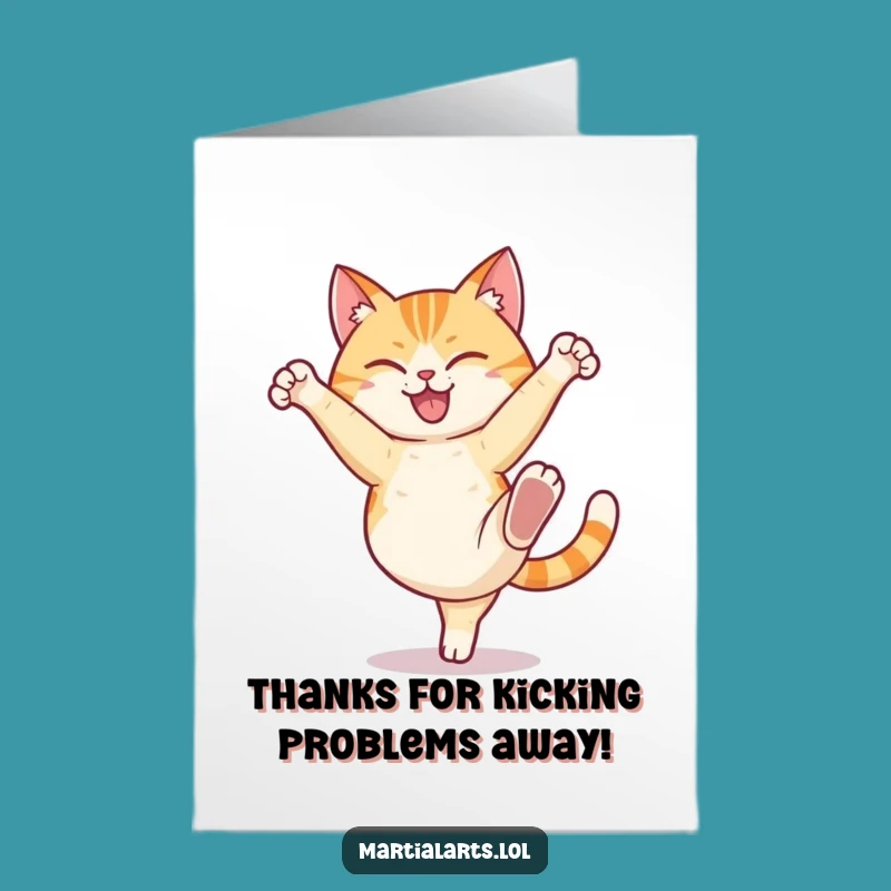 Free Printable Thank You Card: Cat High Kick - Express Thanks with Funny Downloadable