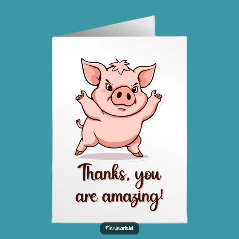 Free Printable Thank You Card: Determined Pig Strong Stance Funny Downloadable Gratitude