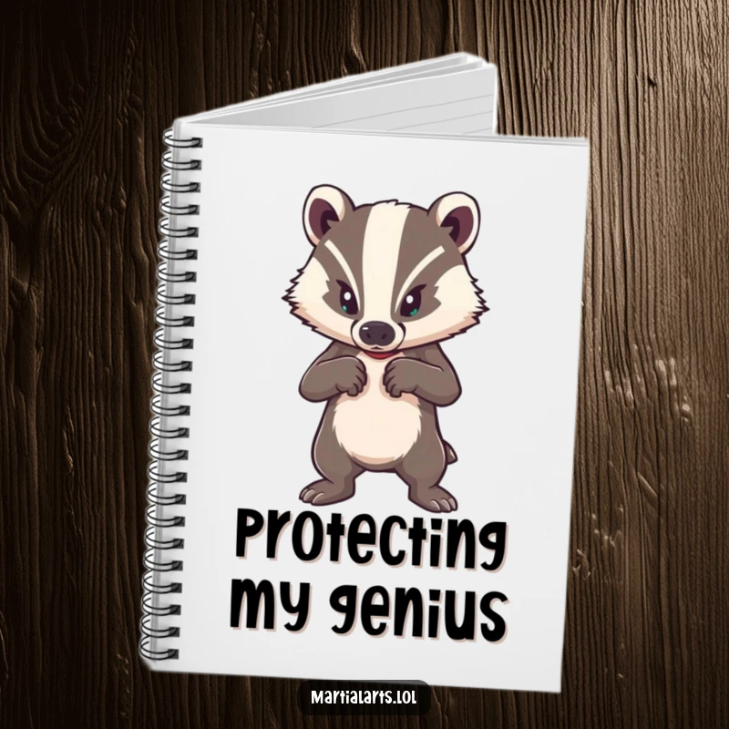 Funny notebook with a brave badger in a strong defensive posture, perfect for jotting down ideas humorously.