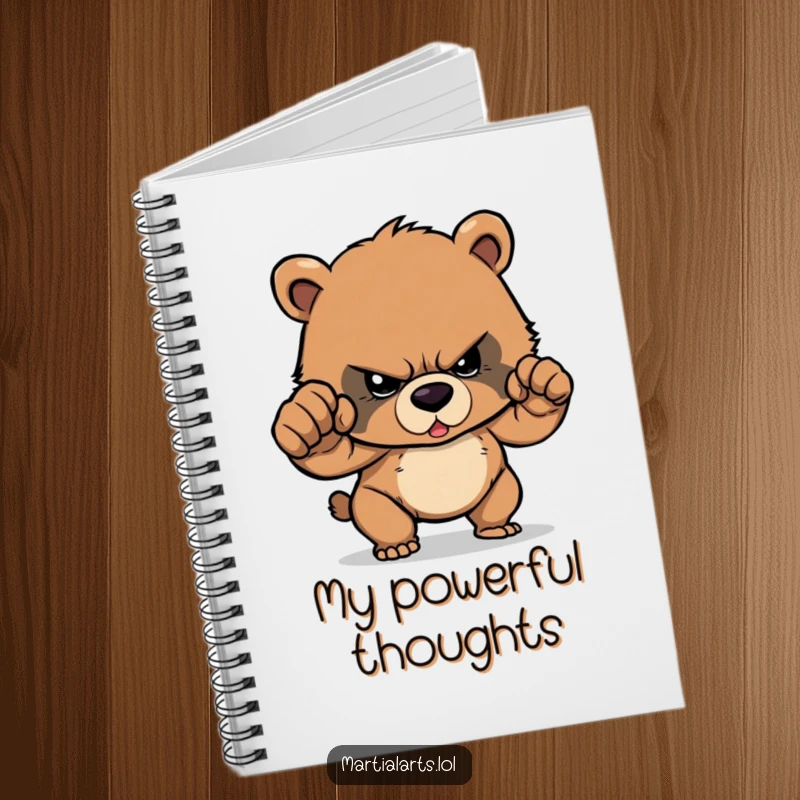 Funny Notebook: Cover features a determined bear cub intensely focusing on delivering a powerful punch.