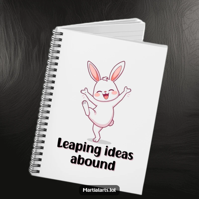Funny Bunny High Knee Notebook: A happy bunny performing a high knee lift, encouraging note-taking with its energetic and charming design.