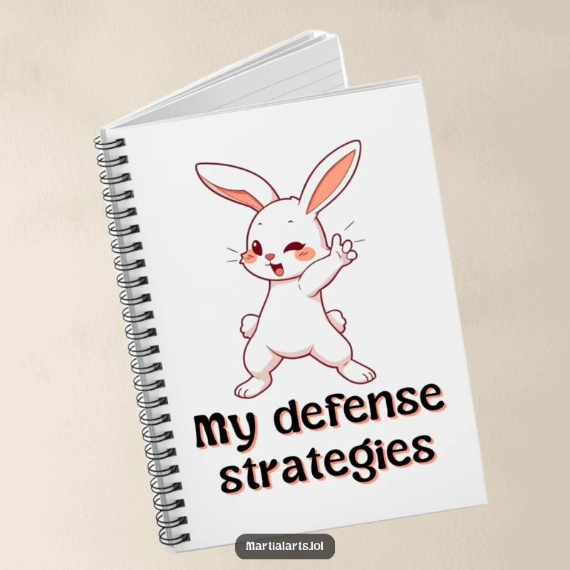 Funny Notebook: A cute bunny executing a swift blocking motion, ready to protect your notes with humorous vigilance.