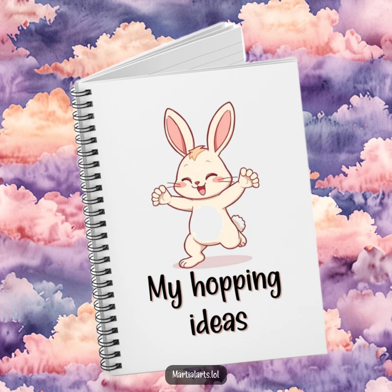 Funny bunny notebook featuring a bunny blocking a kick, ideal for jotting down plans and quick-witted thoughts.