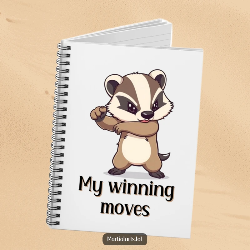 Funny badger elbow strike notebook showing a determined animal delivering a powerful strike, ideal for jotting down battle plans.