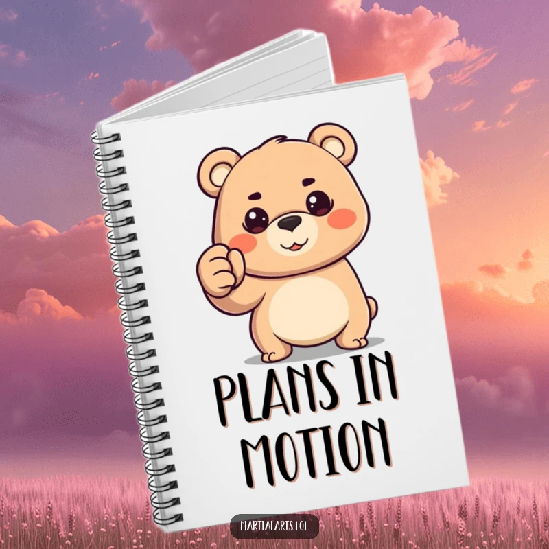 Funny happy bear forming a determined fist, ready to 'tackle' any note-taking task on this journal.