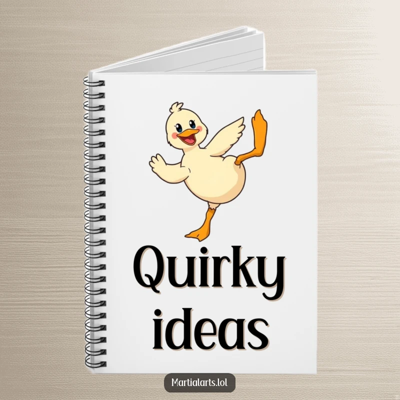 Funny Duck Notebook: A cheerful duck performing a dramatic flying kick, ideal for jotting down energetic and witty notes.