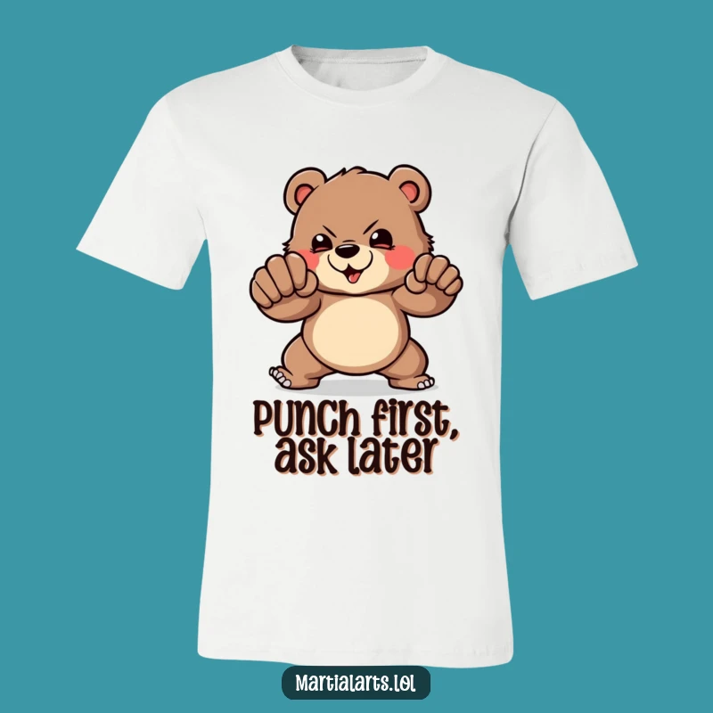 Funny Bear Punch T-Shirt: Powerful Strike Tee, Hilarious Gift for Tough Guys