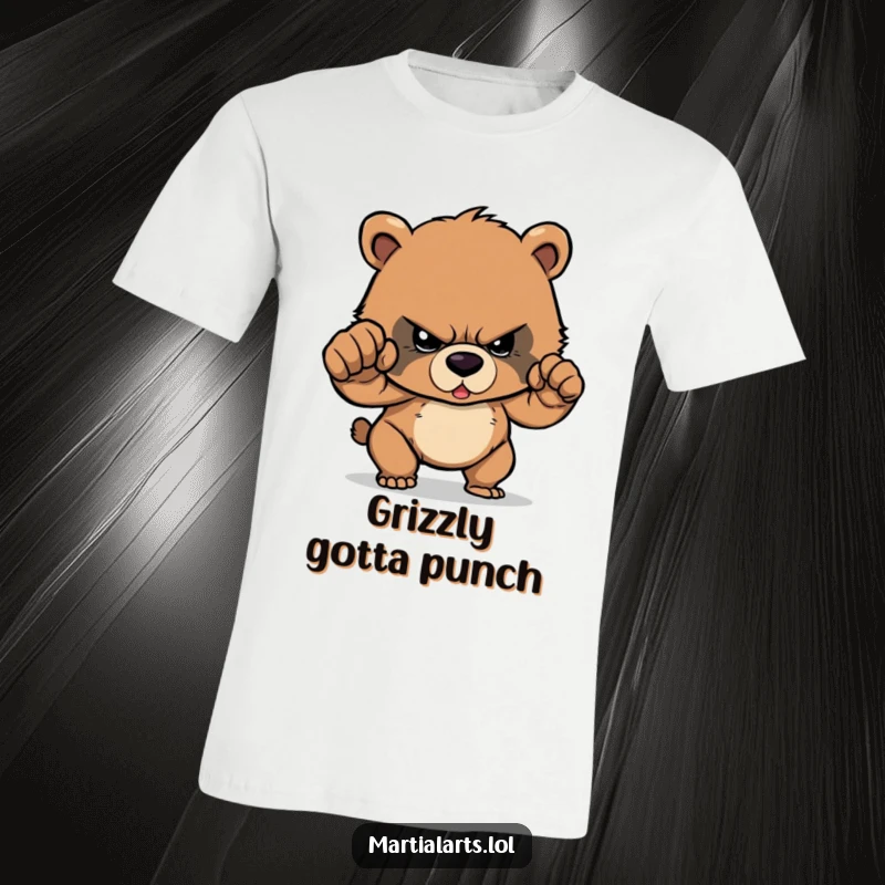 Funny T-Shirt: A determined bear cub demonstrates fierce concentration, preparing to deliver a strong, cartoon punch.