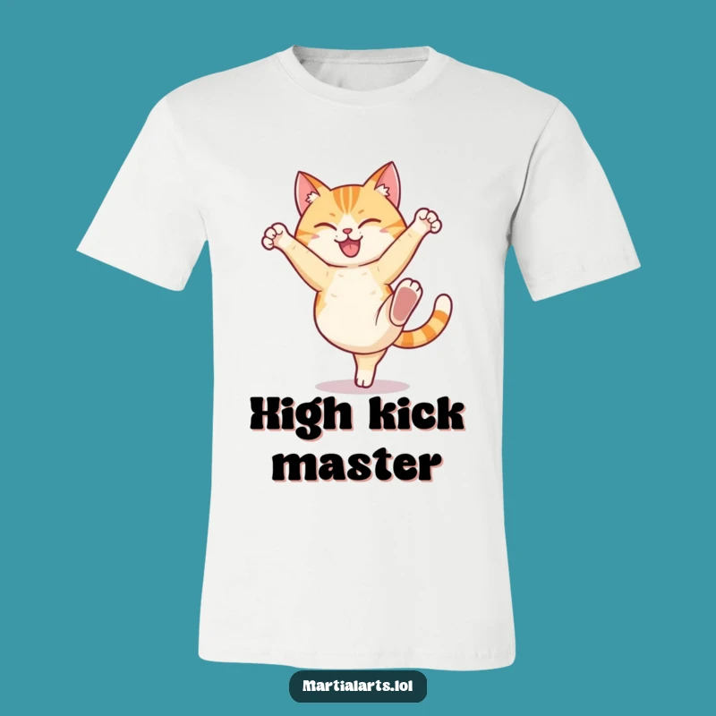 Funny Cat High Kick T-Shirt: Comedic Action Graphic Tee Gift
