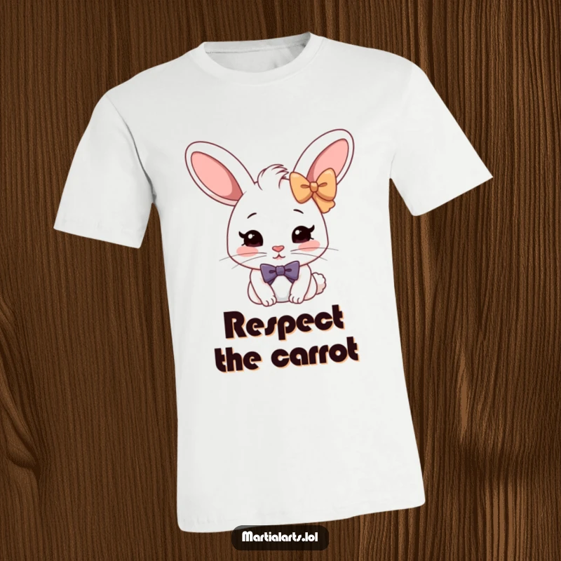 Funny Cheerful Rabbit Bow T-Shirt: A happy rabbit executing a deep, formal bow with a slightly mischievous glint.
