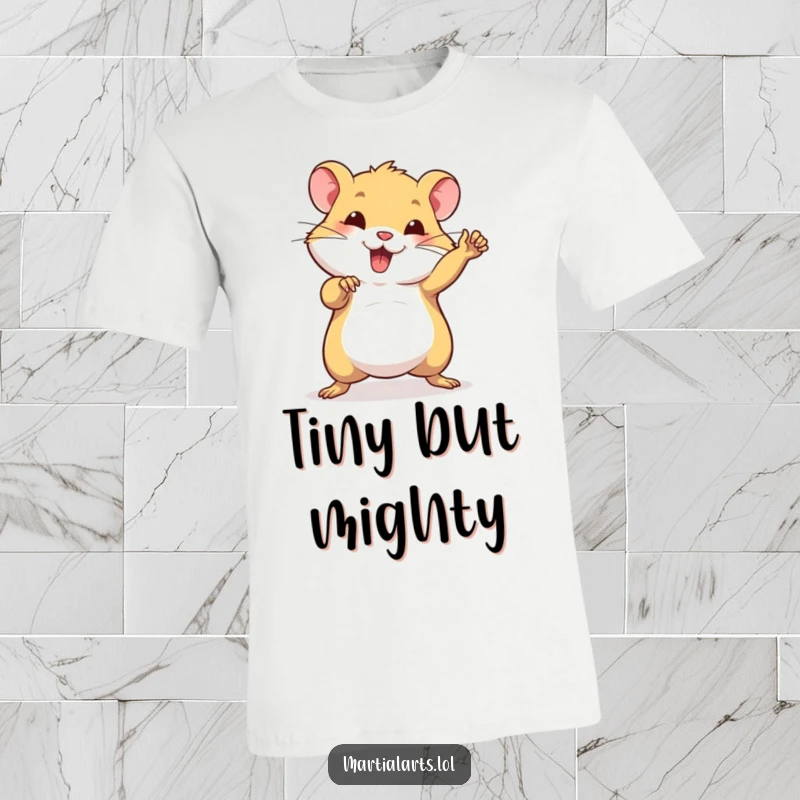 Funny t-shirt displaying a proud hamster striking a dynamic and confident martial arts pose, ready for action.