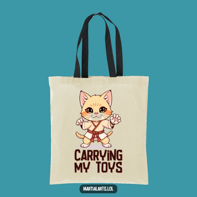 Funny Curious Kitten Martial Arts Tote Bag - Karate Cat Accessory
